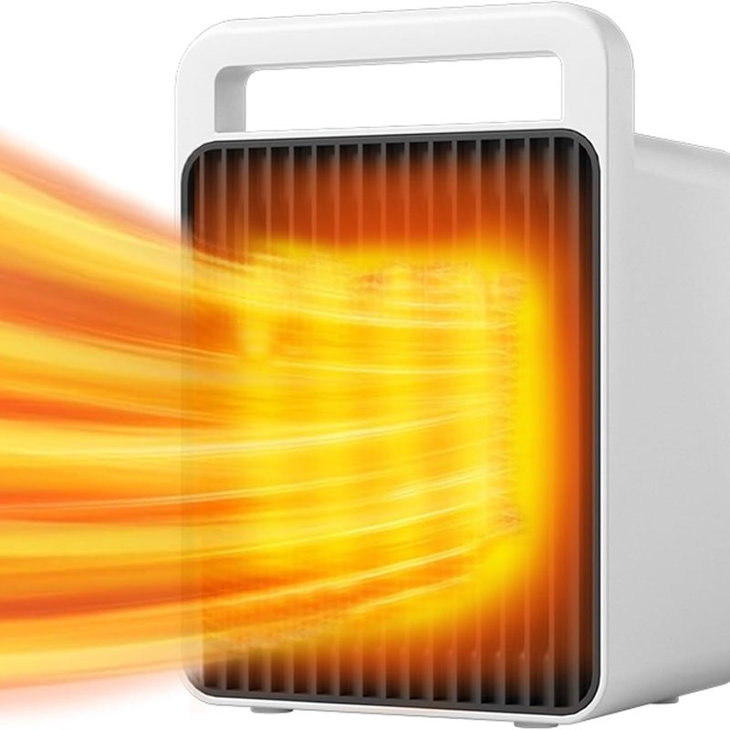 Przenośny grzejnik, miniaturowy grzejnik biurkowy o mocy 900 W, mały grzejnik z wentylatorem i zabezpieczeniem przed przegrzaniem, biały + przewód za