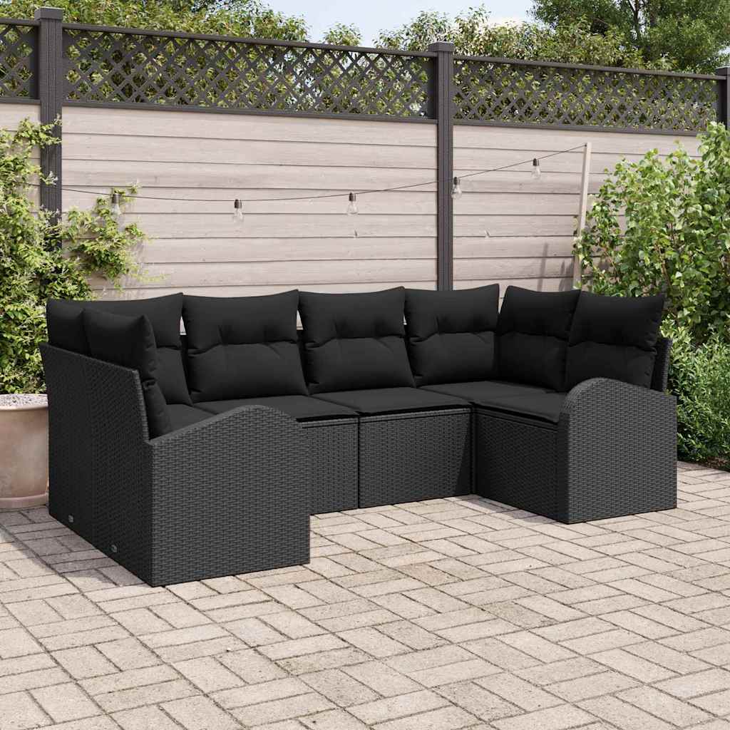 Zestaw Sof na Ogród z poduszką 6 pcs Czarny Rattan poli vidaXL