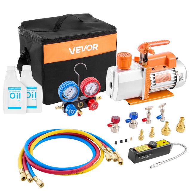 Ensemble pompe à vide et manomètre VEVOR pour climatisation, 7 CFM 198 L/min, pour R134a R22 R410a, avec sac de transport pour détecteur de fuites