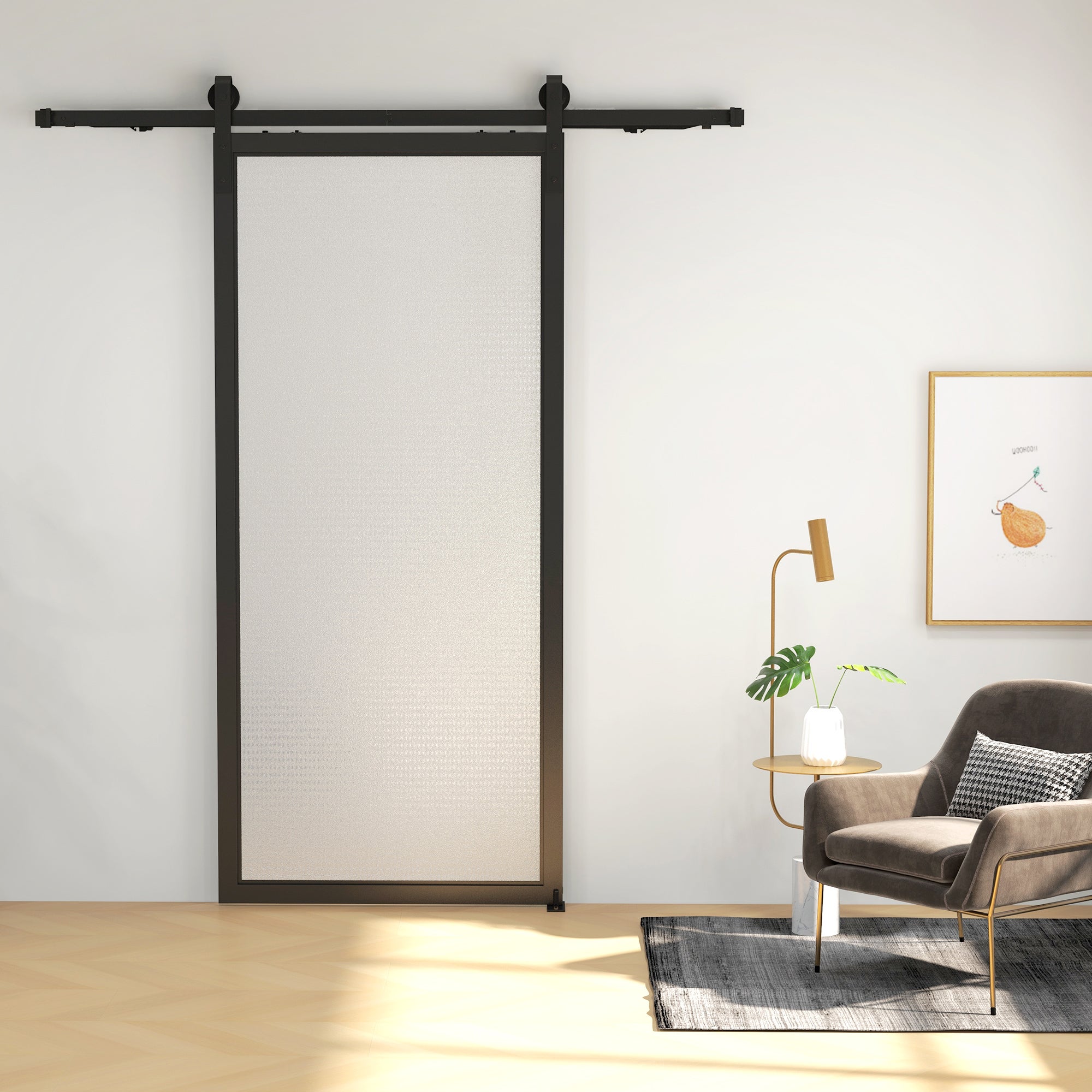 Kit de porte coulissante,silencieux et à fonctionnement fluide,pour murs en bois et ciment,183cm,acier,noir - 8