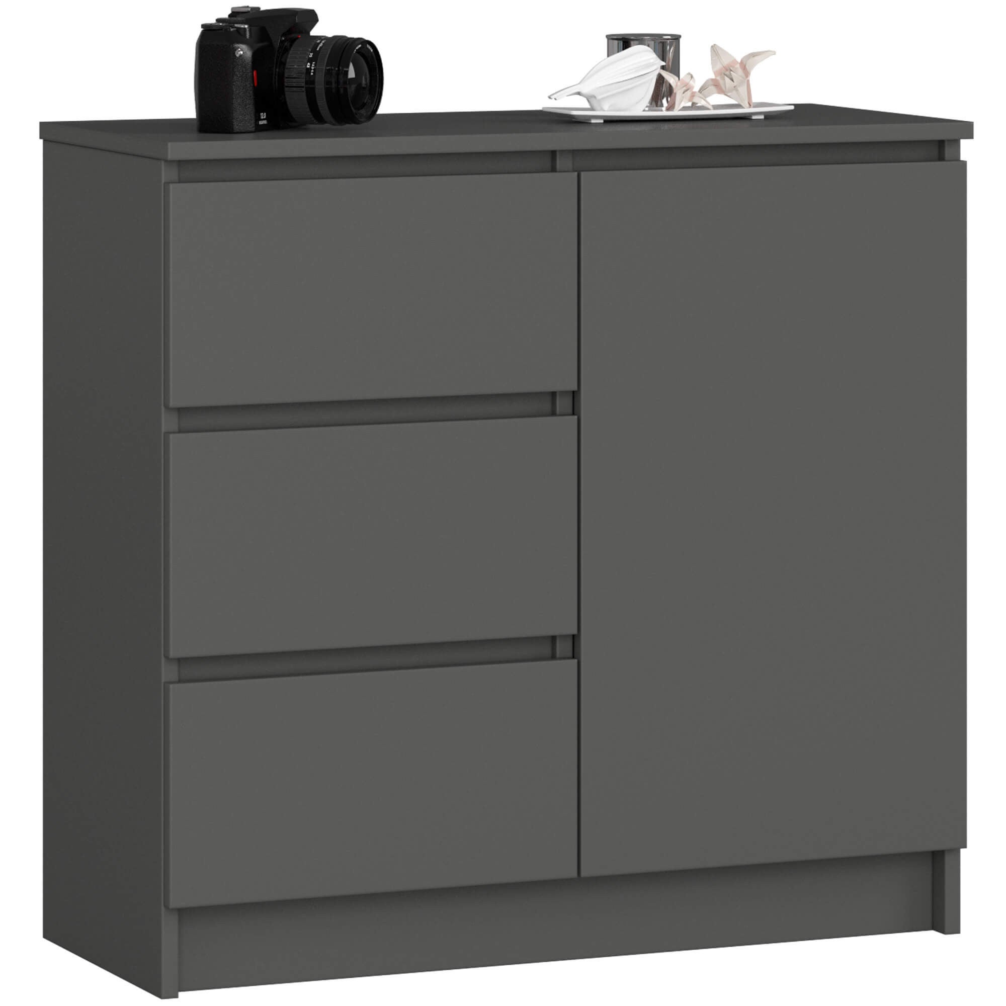 Komoda AKORD JERRY Grafit Szary 80 cm 1 drzwi 3 szuflady kolor Grafit Szary mat 2 półki 80x35x77 cm