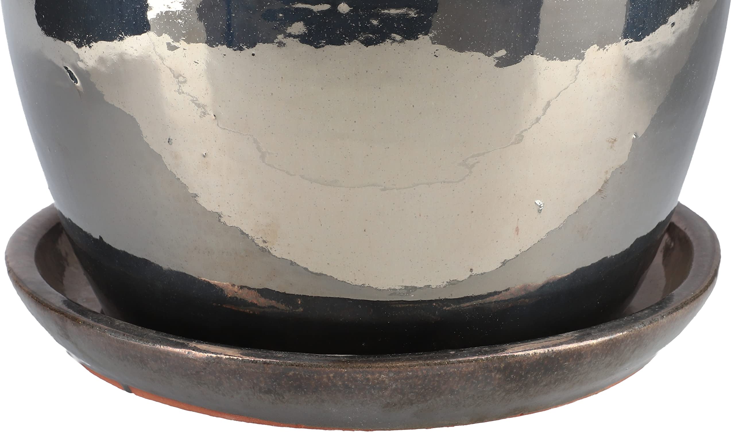 Pot de Fleurs de Jardin Ø 31 cm en Céramique Émaillée Graphite avec Bac d'Égouttement - KOTARBAU - 6