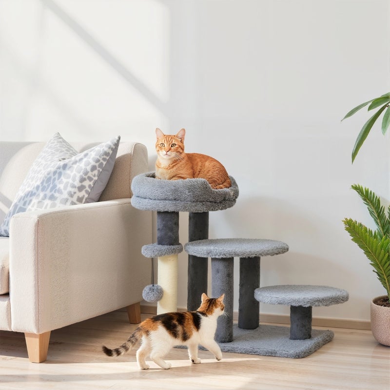 Arbre à chat et échelle pour chat PawHut, base large, tissu peluche — free download