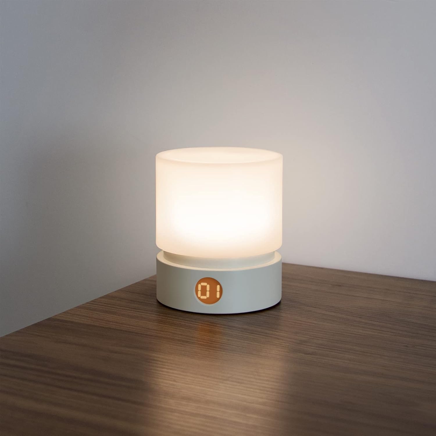1 x Biała lampka nocna LED o średnicy 8,2 cm i wysokości 9,5 cm z timerem, lampka nocna LED dla dzieci, ściemnialna, ładowalna