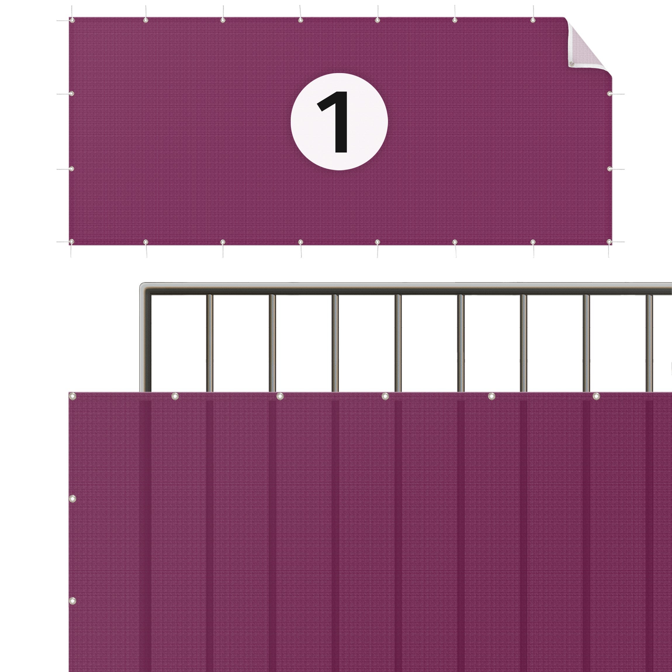 Brise vue brise vent balcon appartement jardin rose H.1,3 x L.8 M avec attaches résistant aux intempéries 270 g/m² mesh 1075 - 5