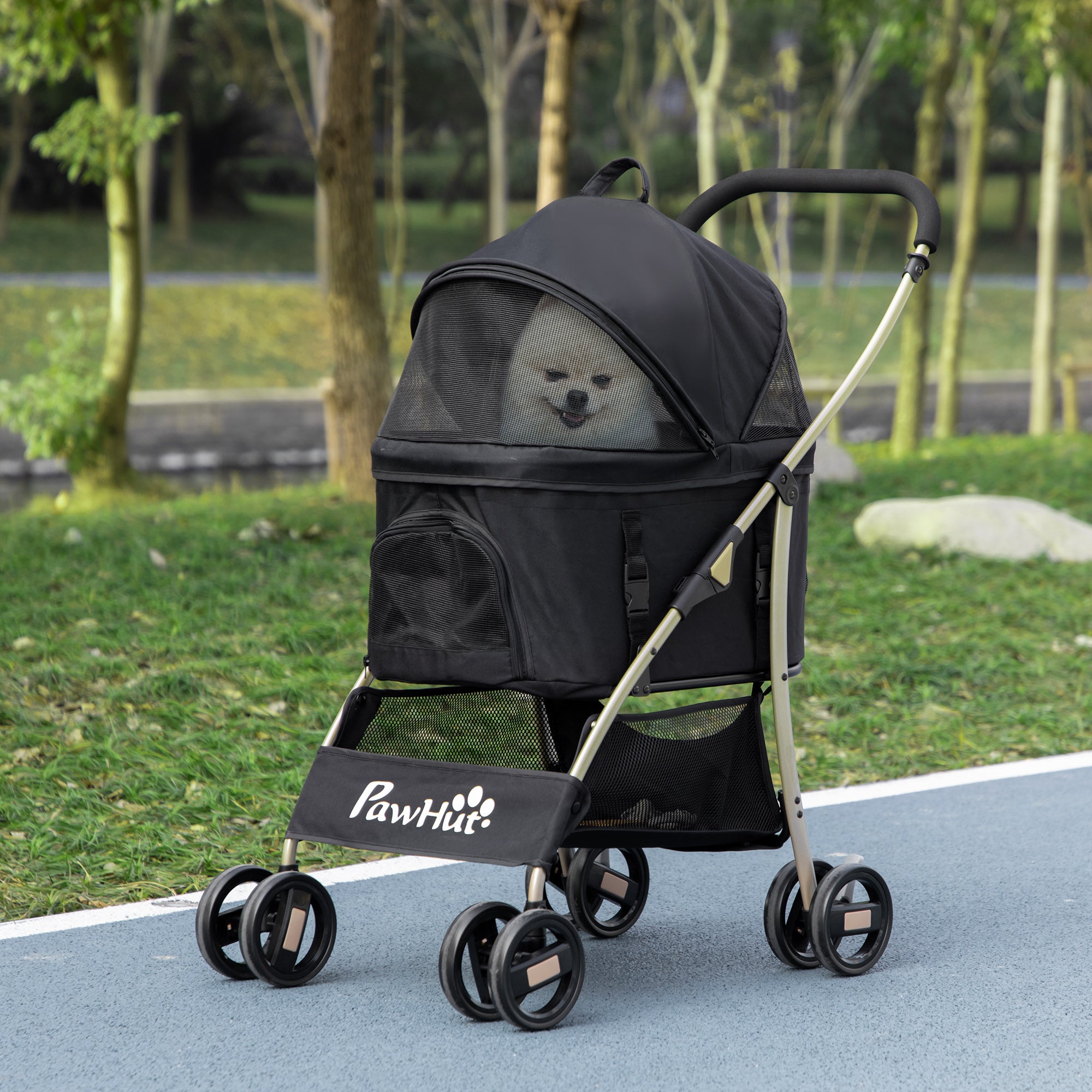 PASSEGGINO PER CANI PAWHUT 2 IN 1 - Pieghevole, Convertibile In Trasportino, Con Cuscino E Guinzagli - Foto 10