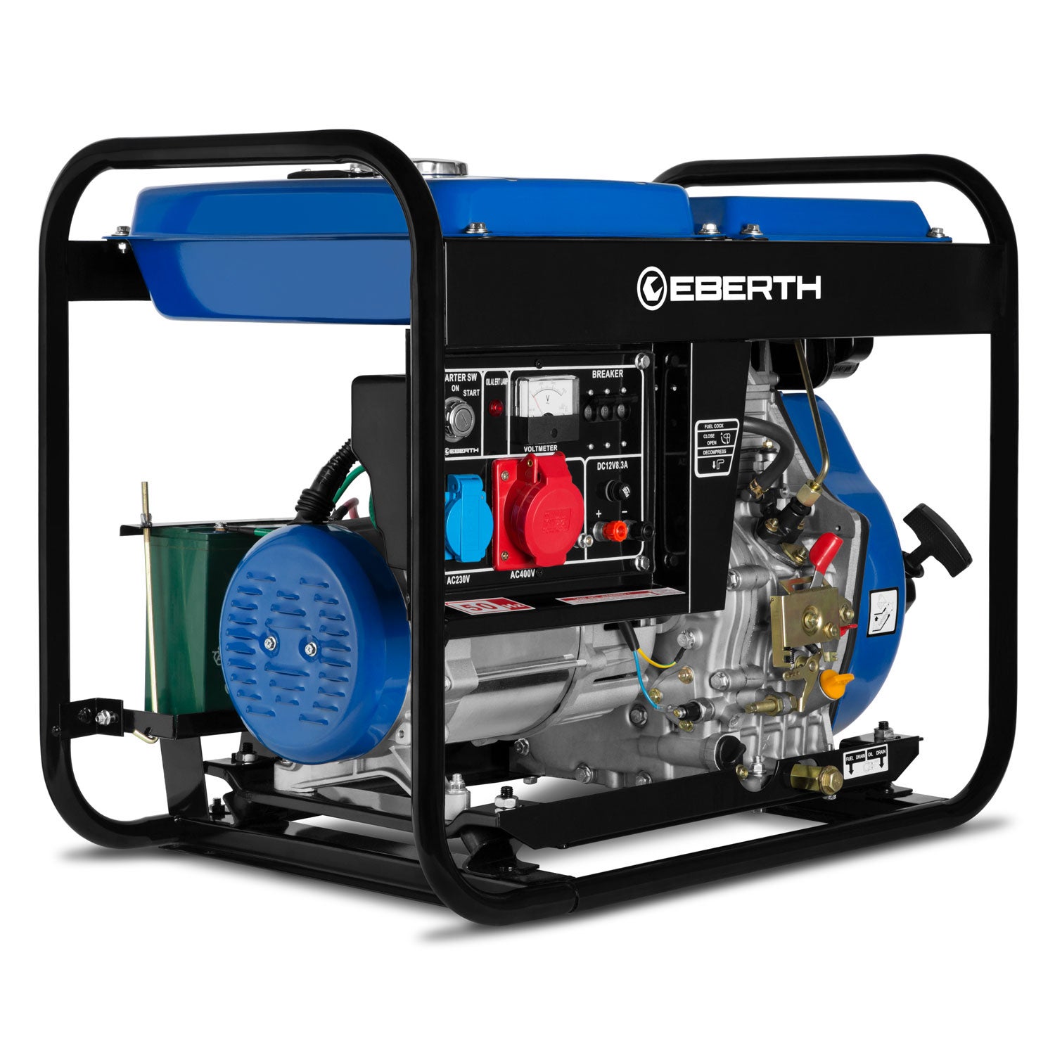 Eberth  5000 Vatios Grupo Electrógeno Diésel Generador Eléctrico Portátil Con 10 Cv, 4 Tiempos, 3 Fases, 1X 400 V, 1X 230 V, 1X 12 V , Leroy Merlin