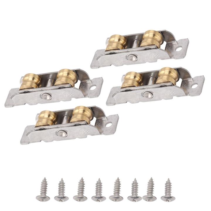 Conjunto de 4 roldanas de aço inoxidável para porta de correr com rolamentos. - 2