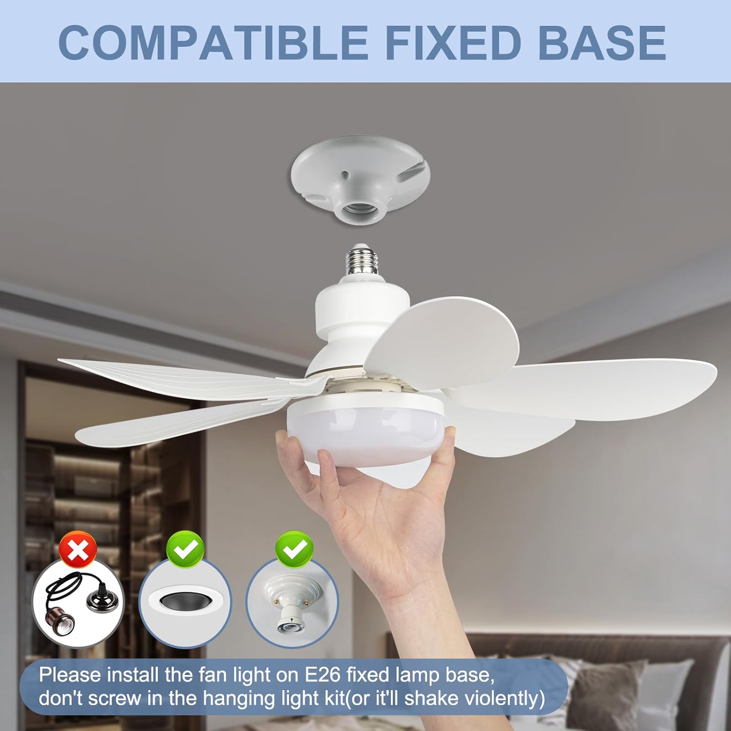 Ventilateur Plafond avec Lampe Inspire - 40W, Silencieux, Télécommande, Base E27 - 6