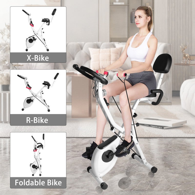 Bicicleta ergométrica dobrável Hamlody 3em1,resistência magnética ajustável de 8 níveis,selim extra largo,monitor de frequência cardíaca,tela LCD - 4
