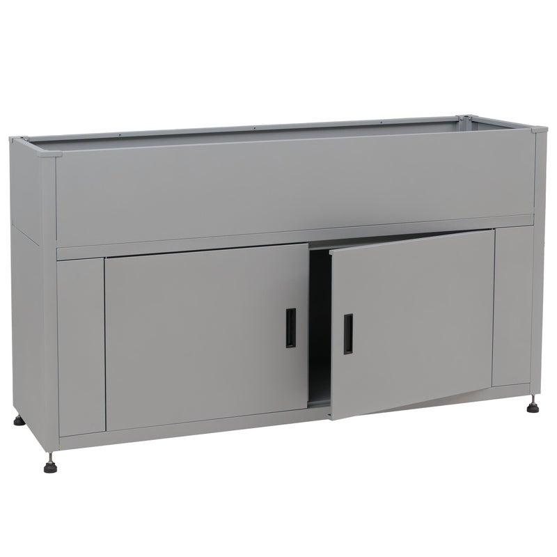 Podwyższona grządka HWC-O85, metalowa podwyższona grządka, skrzynka na kwiaty, donica, schowek, metal 47 kg 91 x 161 x 51 cm ~ szara