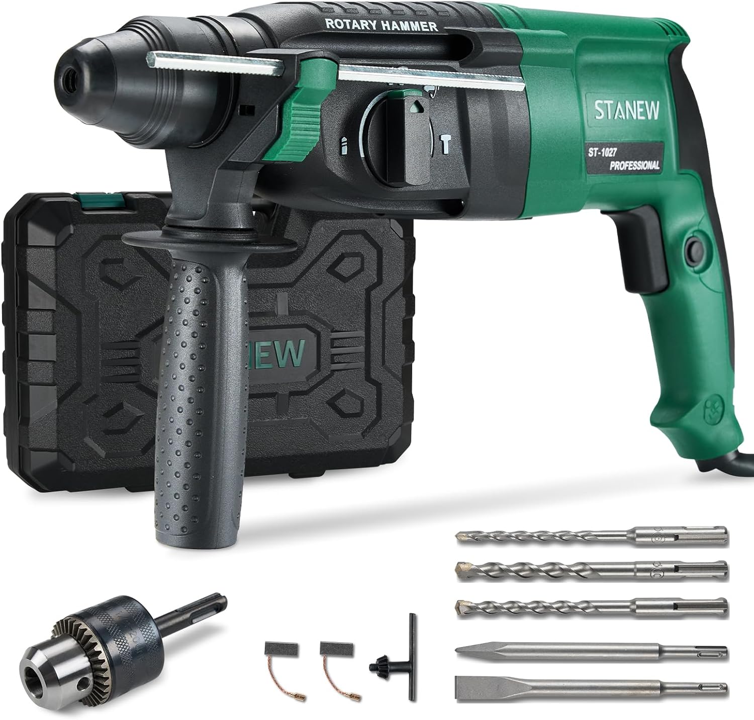 Kit Perforatore Con Scalpelli STANEW Martello Perforatore SDS Plus 950W Martillo Ligero 0-1150giri/min/ 5100BPM Martello Con Frizione Sicurezza E Impugnatura Girevole - 9