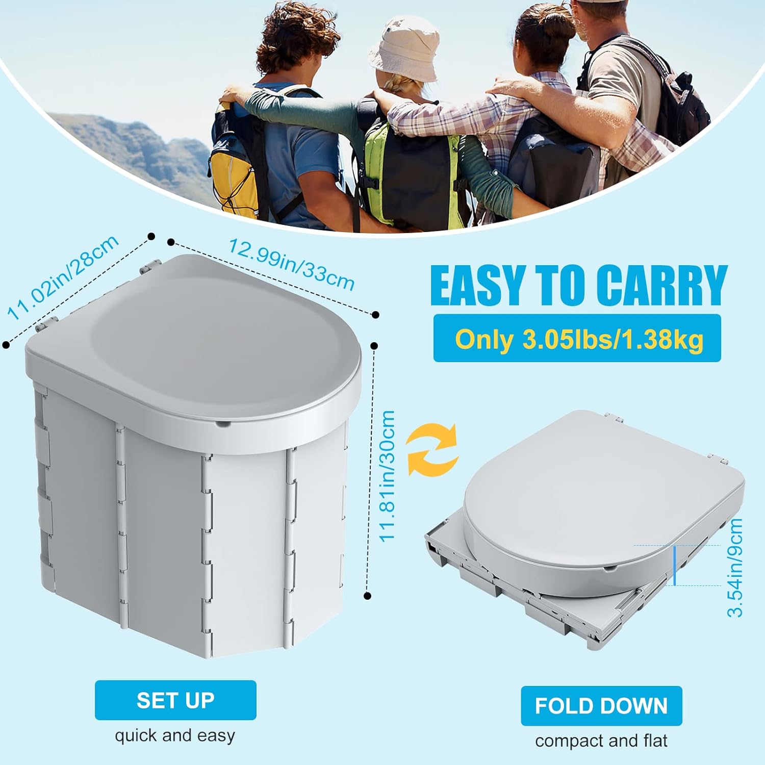 Toilette Portable avec Réservoir à Déchets de 20 L Toilette de Voyage avec Pompe de Rinçage et Entonnoir Télescopique Commode