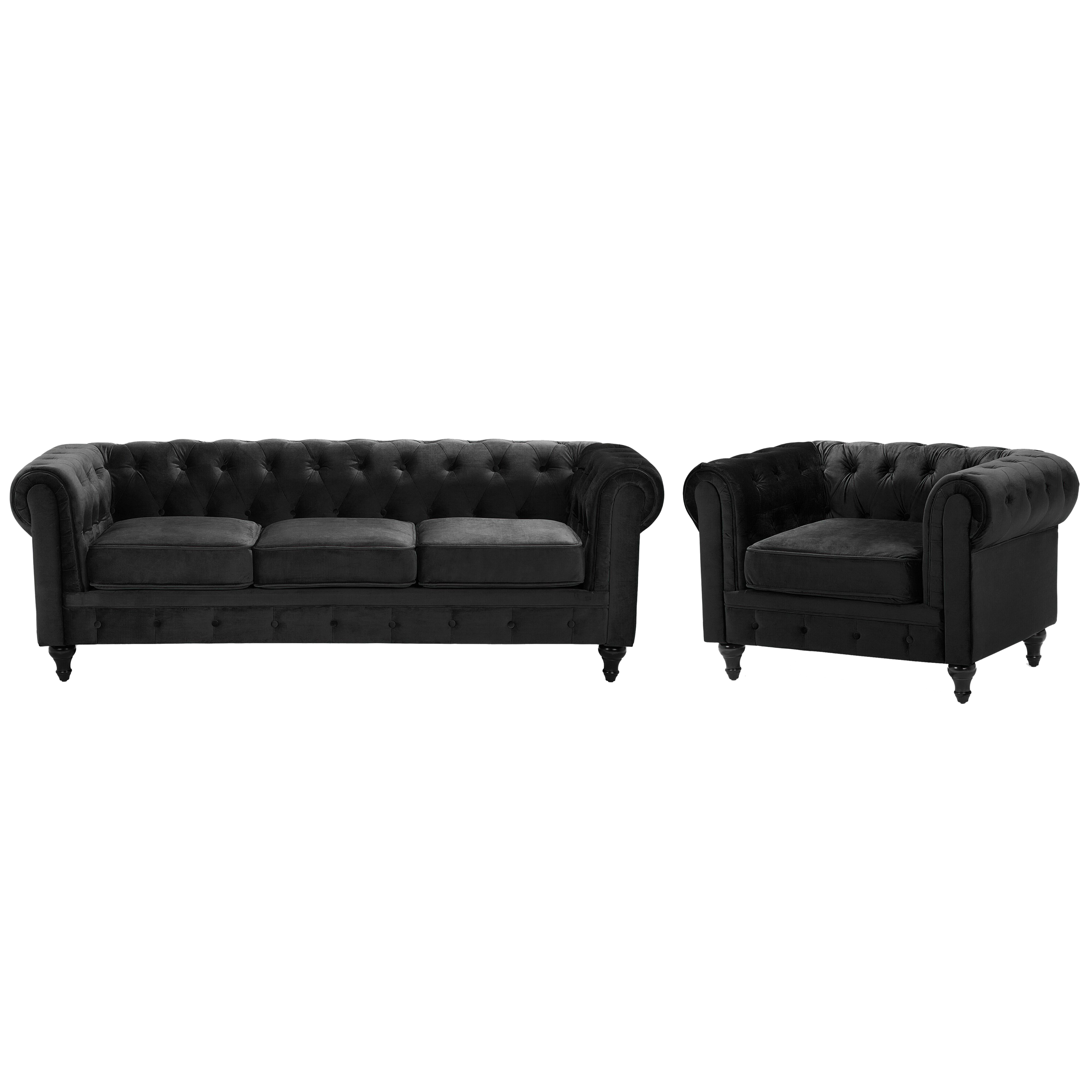 Beliani conjunto de sala de estar 4 plazas de terciopelo negro chesterfield