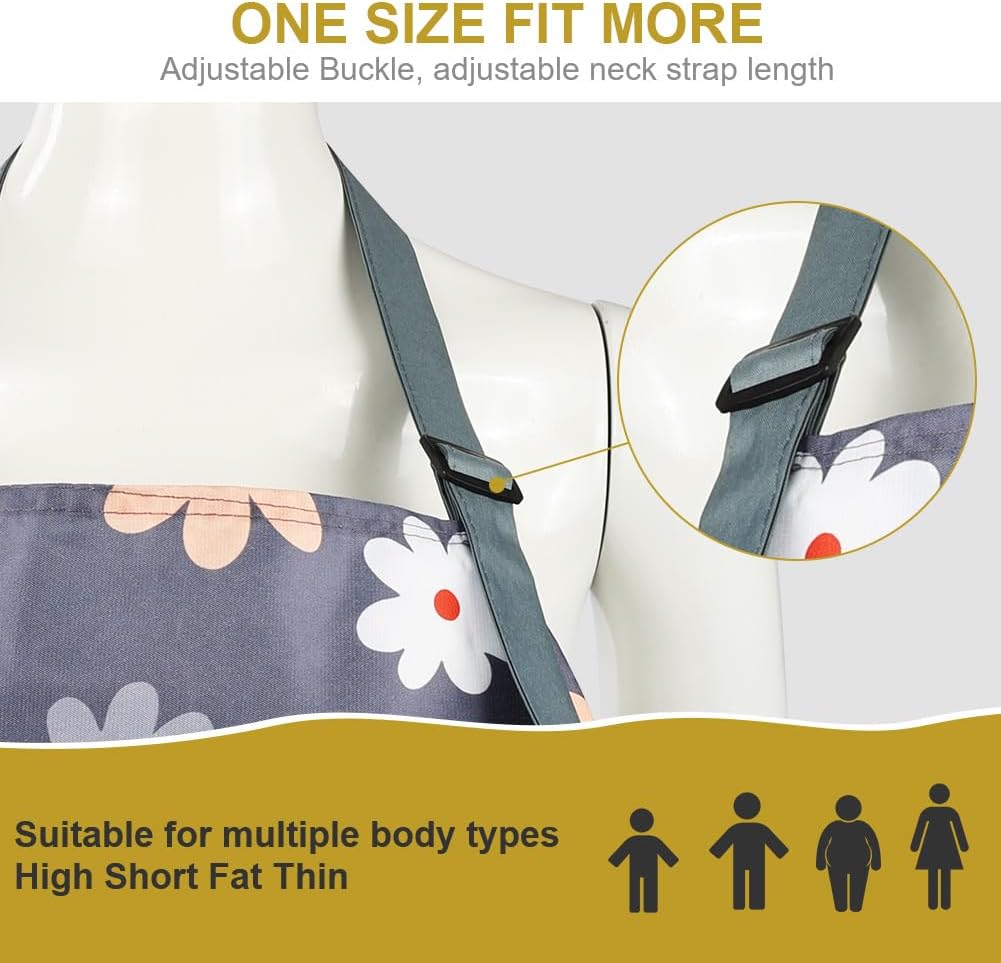 Confezione da 2 grembiuli da cucina, impermeabili e con bottoni automatici regolabili, dotati di 2 tasche. - 3