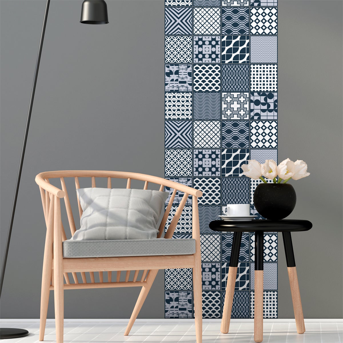 24 vinilos azulejos escandinavo malmo - adhesivo de pared - revestimiento sticker mural decorativo - 24stickers15x15cm