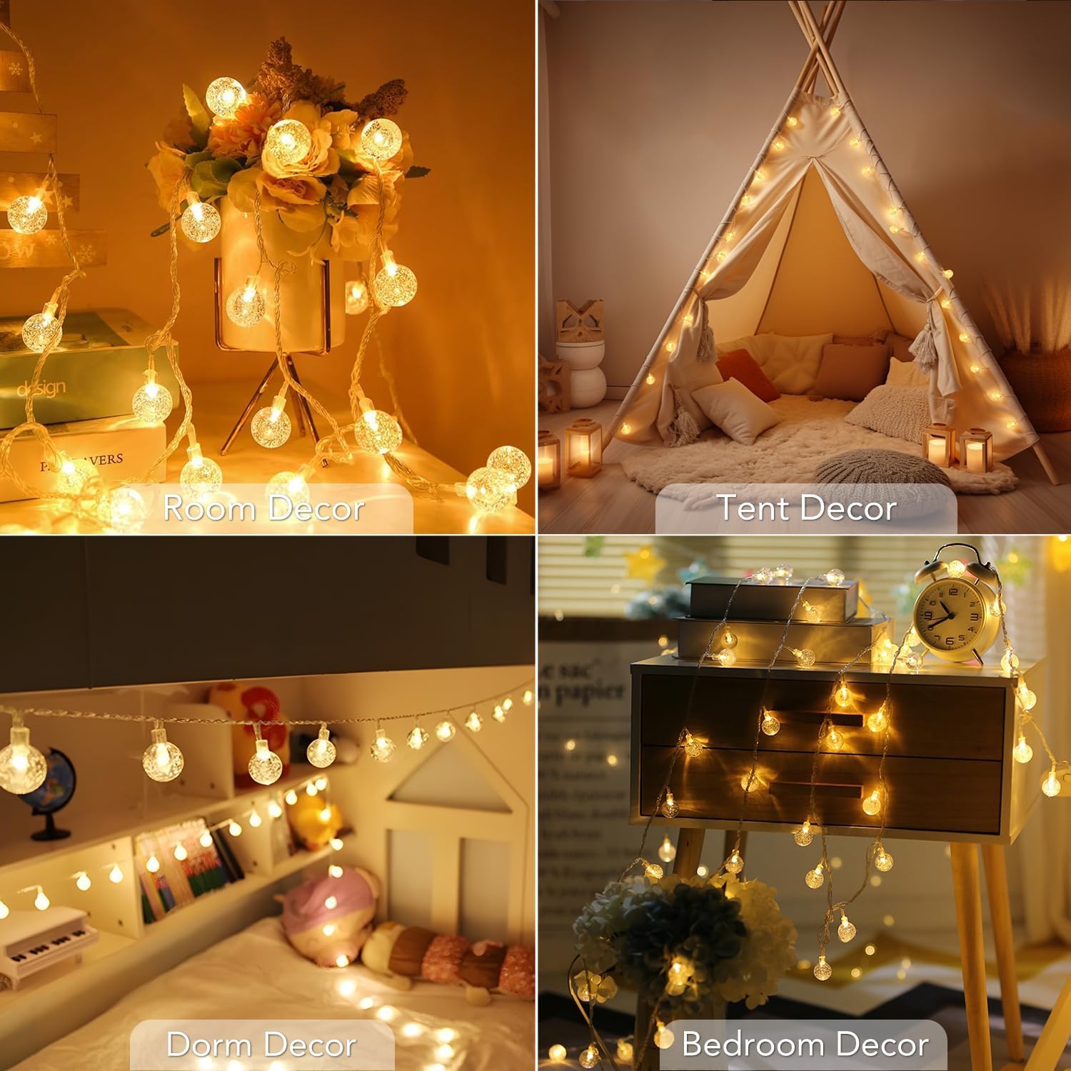 Guirlande lumineuse boule de cristal, 3 mètres, 20 LED, convient pour une utilisation intérieure et extérieure (lumière blanche chaude) - 3