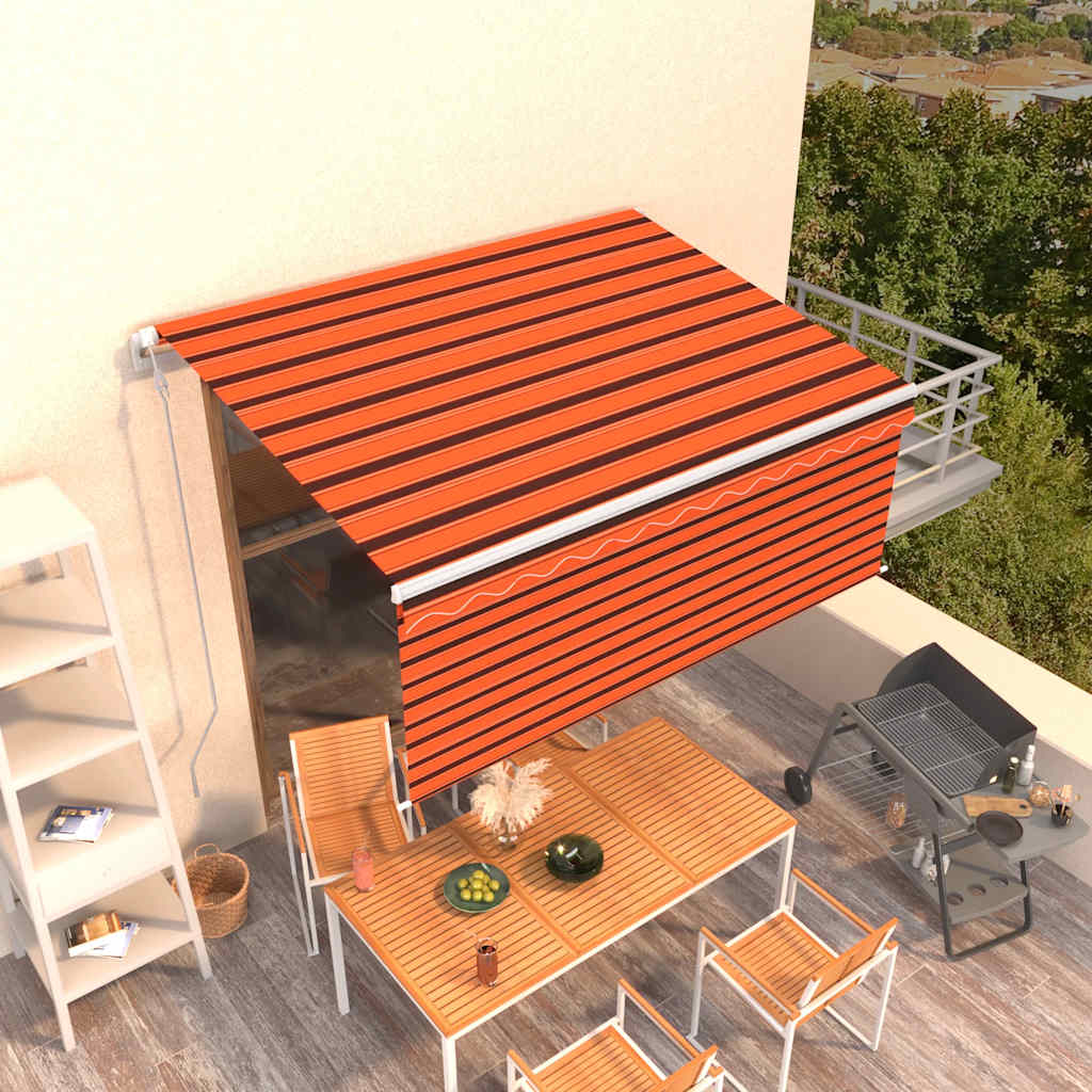 Toldo retráctil automático con persiana naranja/marrón 3,5x2,5m