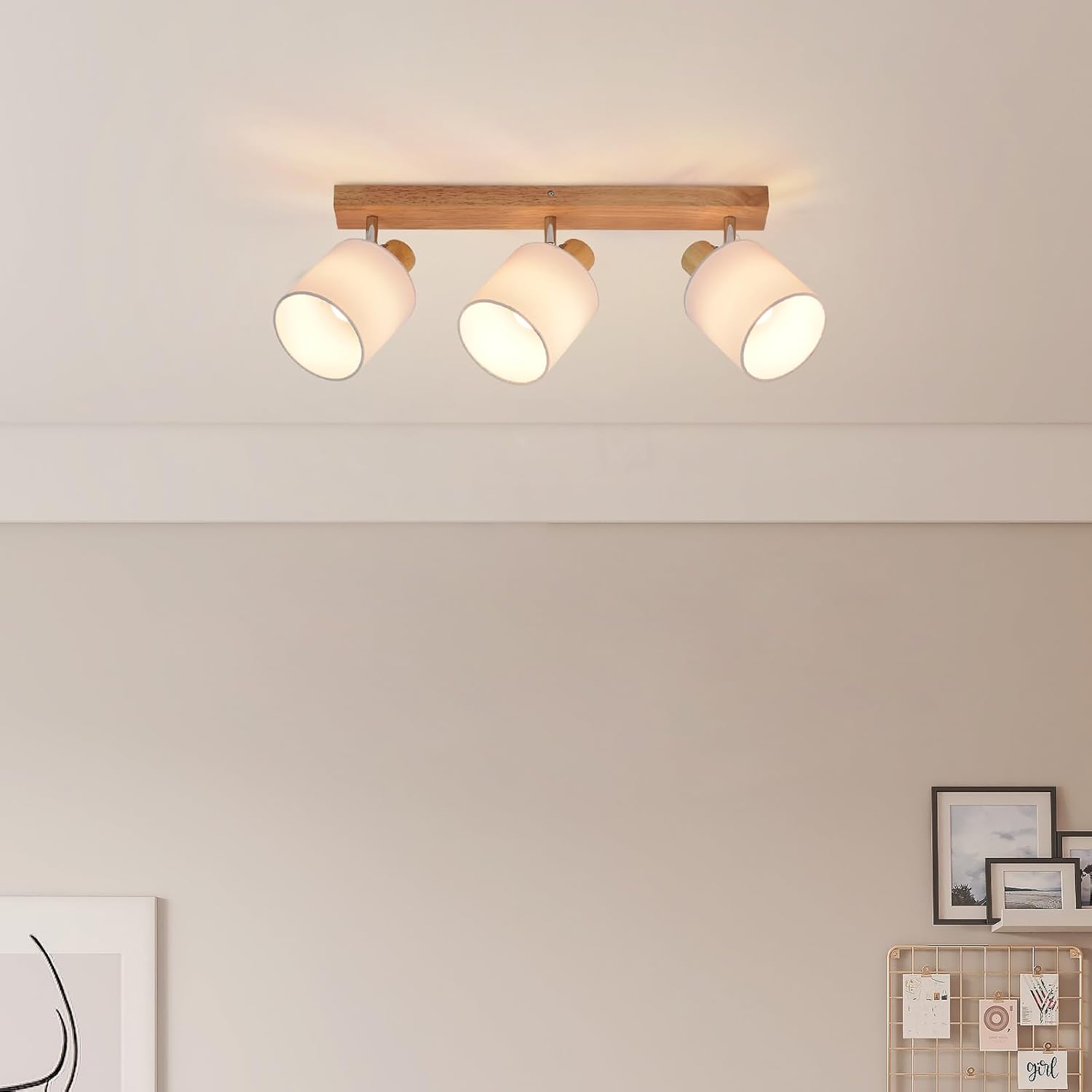 NETTLIFE 3 Focos de Techo Moderno de Pared de Madera Giratorio 350° E14 MAX.25W Lámpara para Salón Dormitorio (Sin Bombilla) - 9
