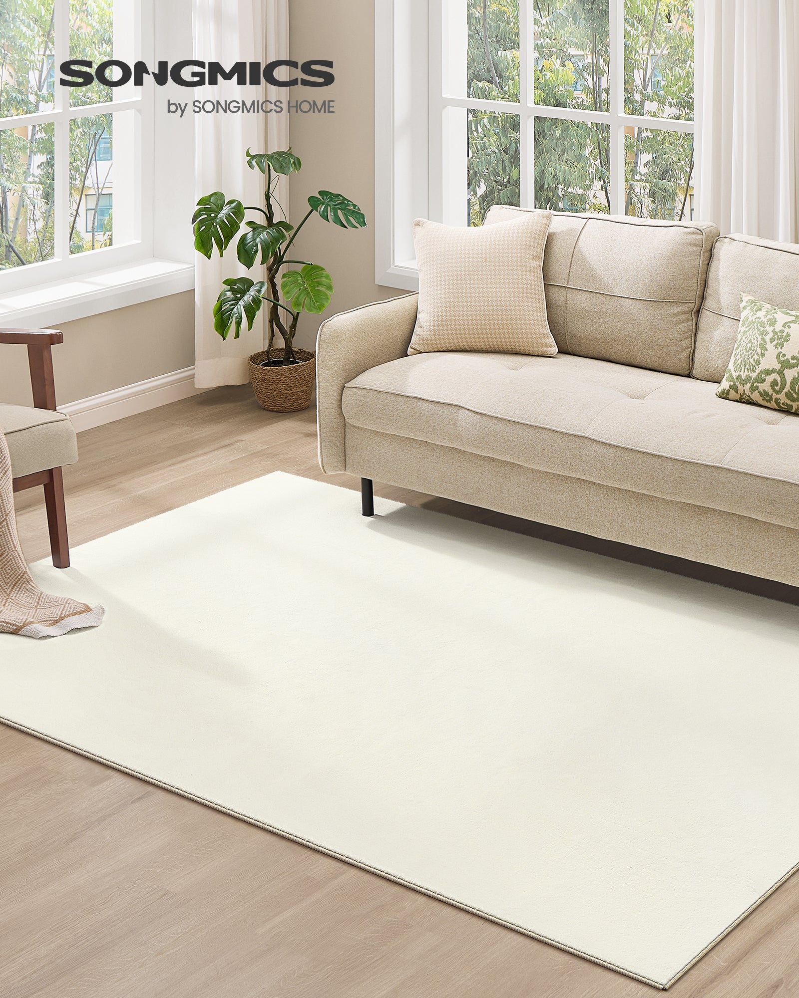 Tapis Décoratif, 160 x 230 cm, Tapis de salon, Antidérapant, Décoration Intérieure, pour Salon, Chambre,Lavable en Machine, Style Moderne,Blanc Crème - 2