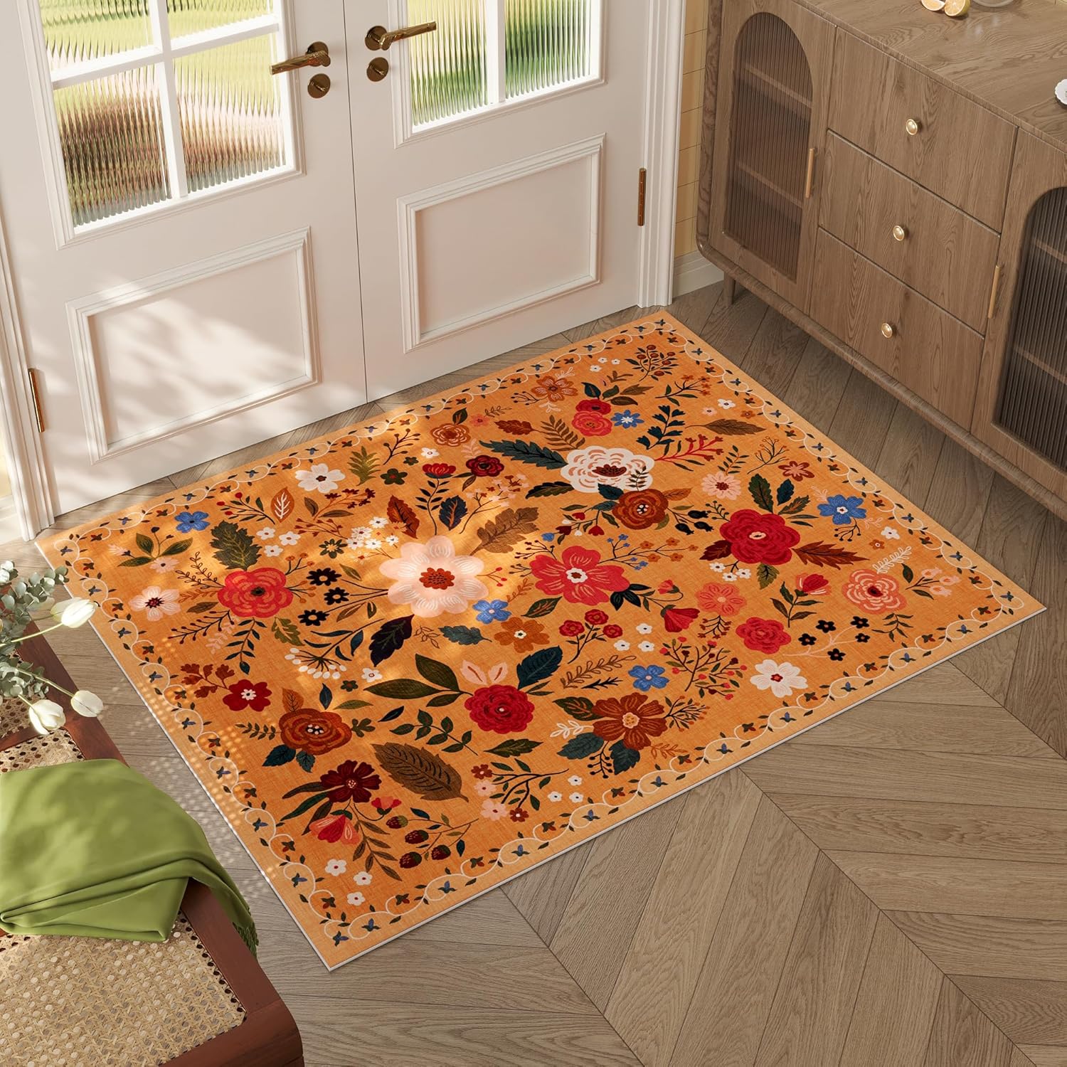 Tappeto a Forma di Fiore di Rosa, Tappeto da Pavimento Antiscivolo, Tappetino Lavabile a Fiori di Arte Moderna, Perfetto per l'Arredamento del Soggiorno della Camera da Letto,A,100x100cm(39x