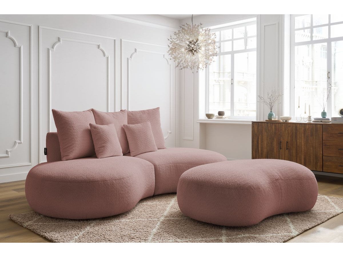 BOBOCHIC Canapé droit fixe 3 places SAINT-GERMAIN tissu bouclette avec pouf Rose - 3