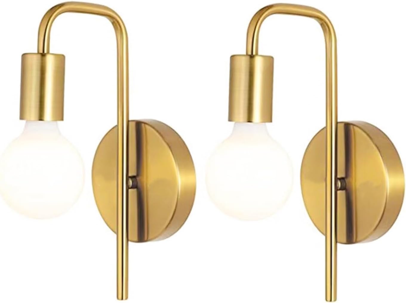 Kinkiet vintage, kinkiet z połowy XX wieku, kinkiet z białym szklanym kloszem - 2 sztuki, złoty