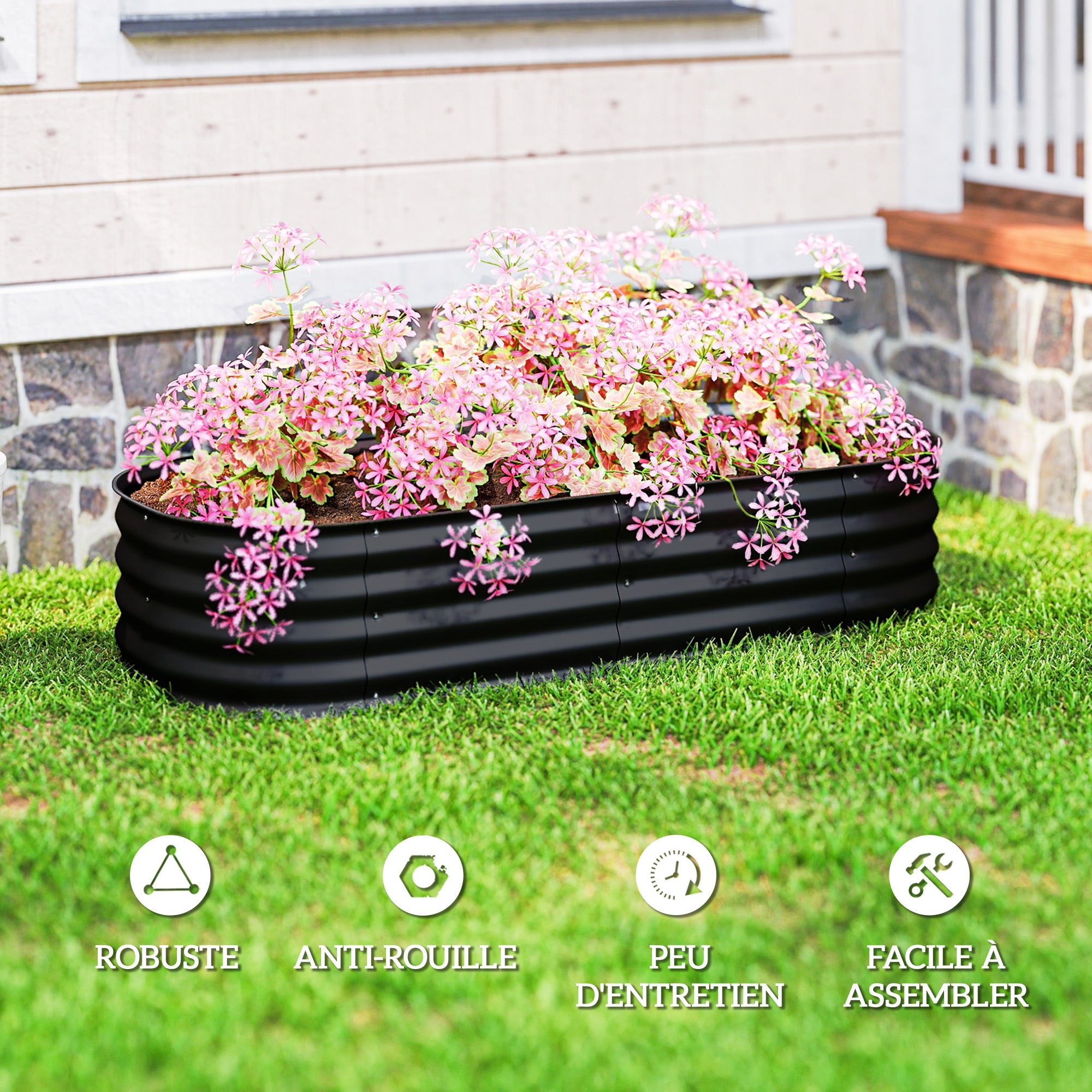 Jardinière en acier noir modulable 150x62x30cm OUTSUNNY - 7