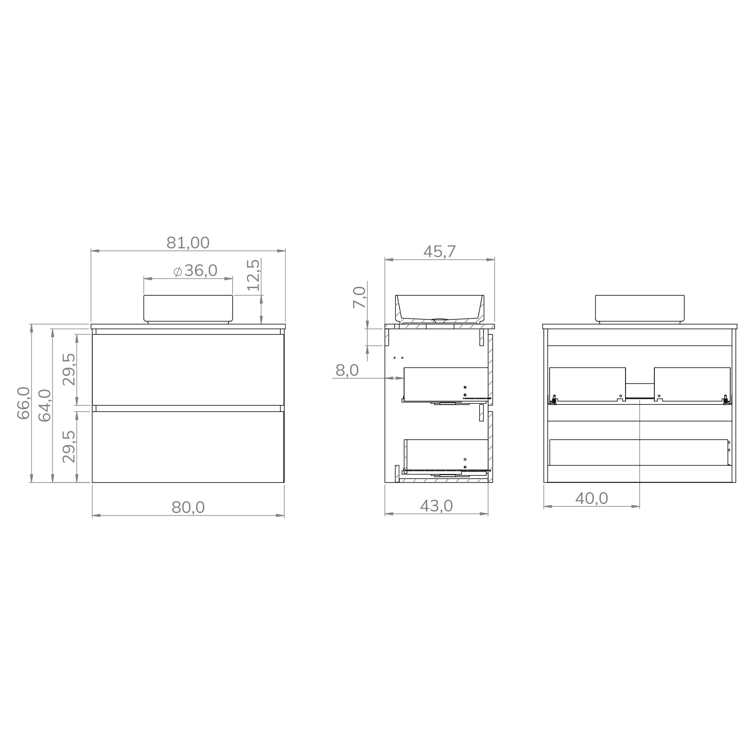 ENSEMBLE DE SALLE DE BAIN GLOOM | MEUBLE DE SALLE DE BAIN SUSPENDU | 80 CM NATURE | DEUX TIROIRS | LAVABO SUR PLAN | MEUBLE MONTÉ | ALDAY - 5