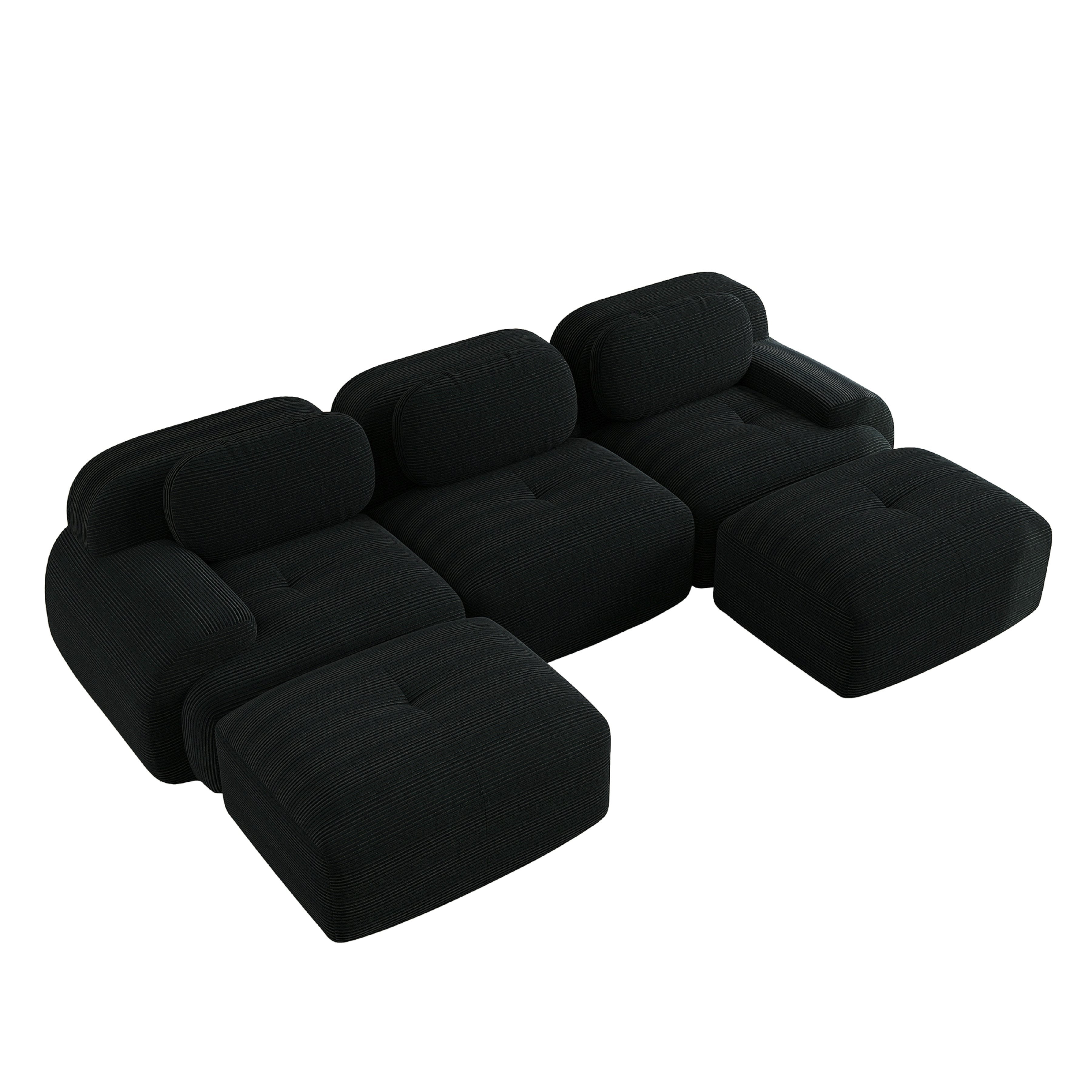 Canapé d\'angle modulable 3 places, antidérapant et adapté aux animaux, pieds élargis – tissu velours côtelé respirant – Noir - 6