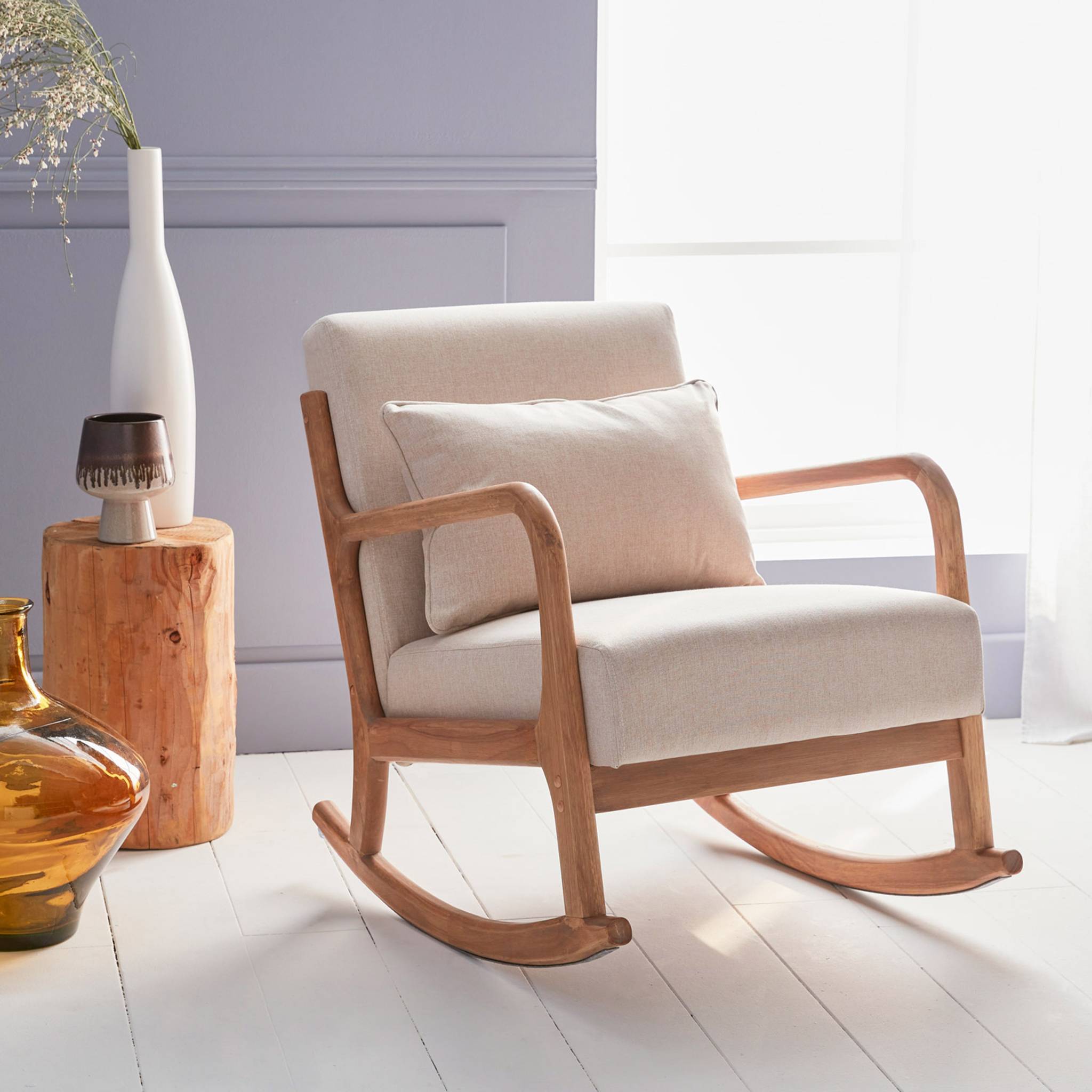 Fauteuil à bascule design en bois et tissu. 1 place. rocking chair scandinave. beige LORENS - 2