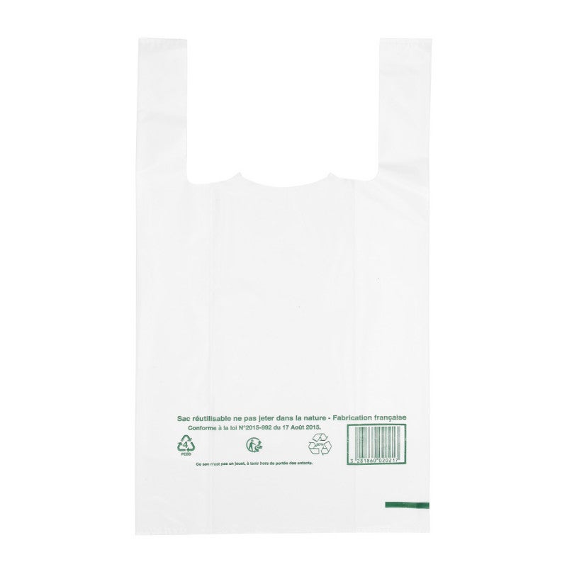 Sac à Bretelles Réutilisable X100 - 50 Microns, Dimensions 35x22x56 Cm, En Polyéthylène Haute Densité (PEHD)