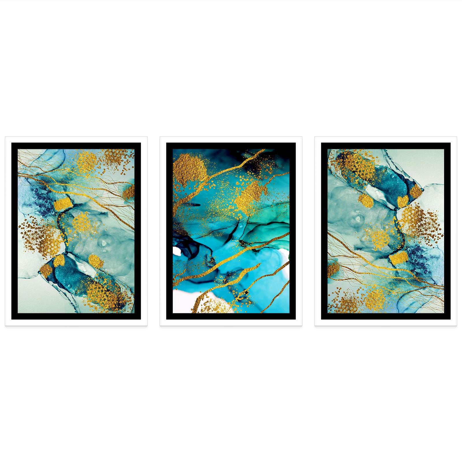 Lot de 3 affiches posters Triptyque décoratives - Design moderne - Bordure noire - 3 Affiches - 21x29,7 cm (Cadres non fournis) - 4