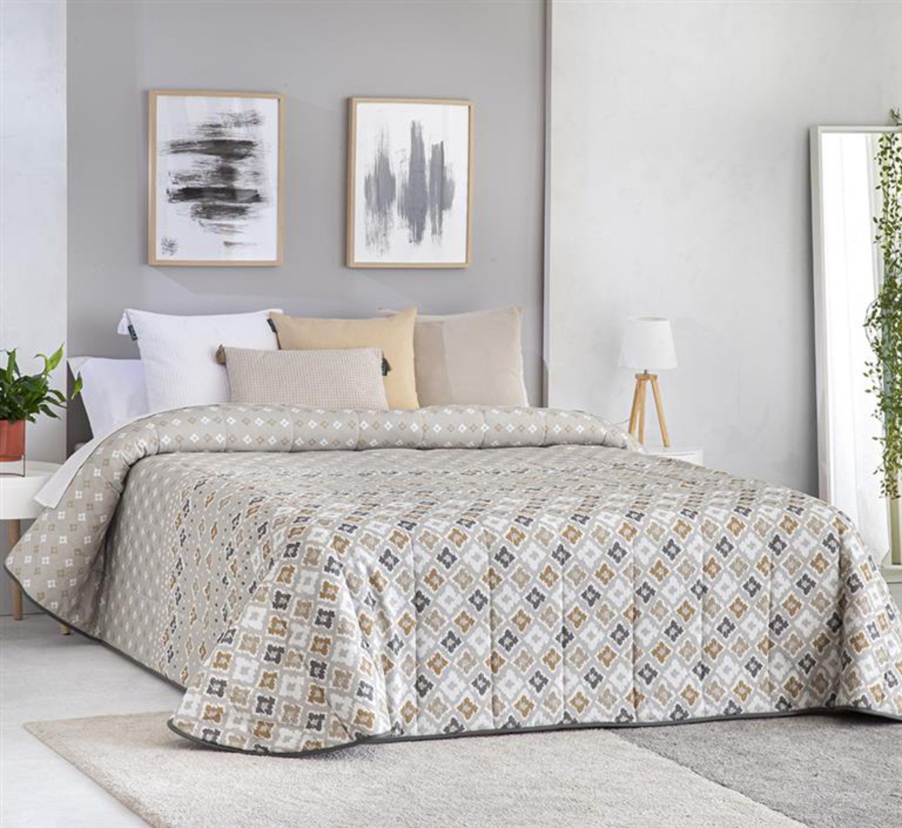 Colcha bouti estampada para invierno con relleno toledo beige para cama de 180 cm