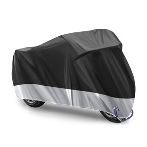 300D Bache Moto Exterieur Etanche, Housse Protection Moto Résistant à Pluie UV Poussière Avec 5 Bandes Réfléchissantes Et 2 Trous De Verrouillage, 1 Poignée Et Sac De Rangement (2XL: 240x95x125 Cm