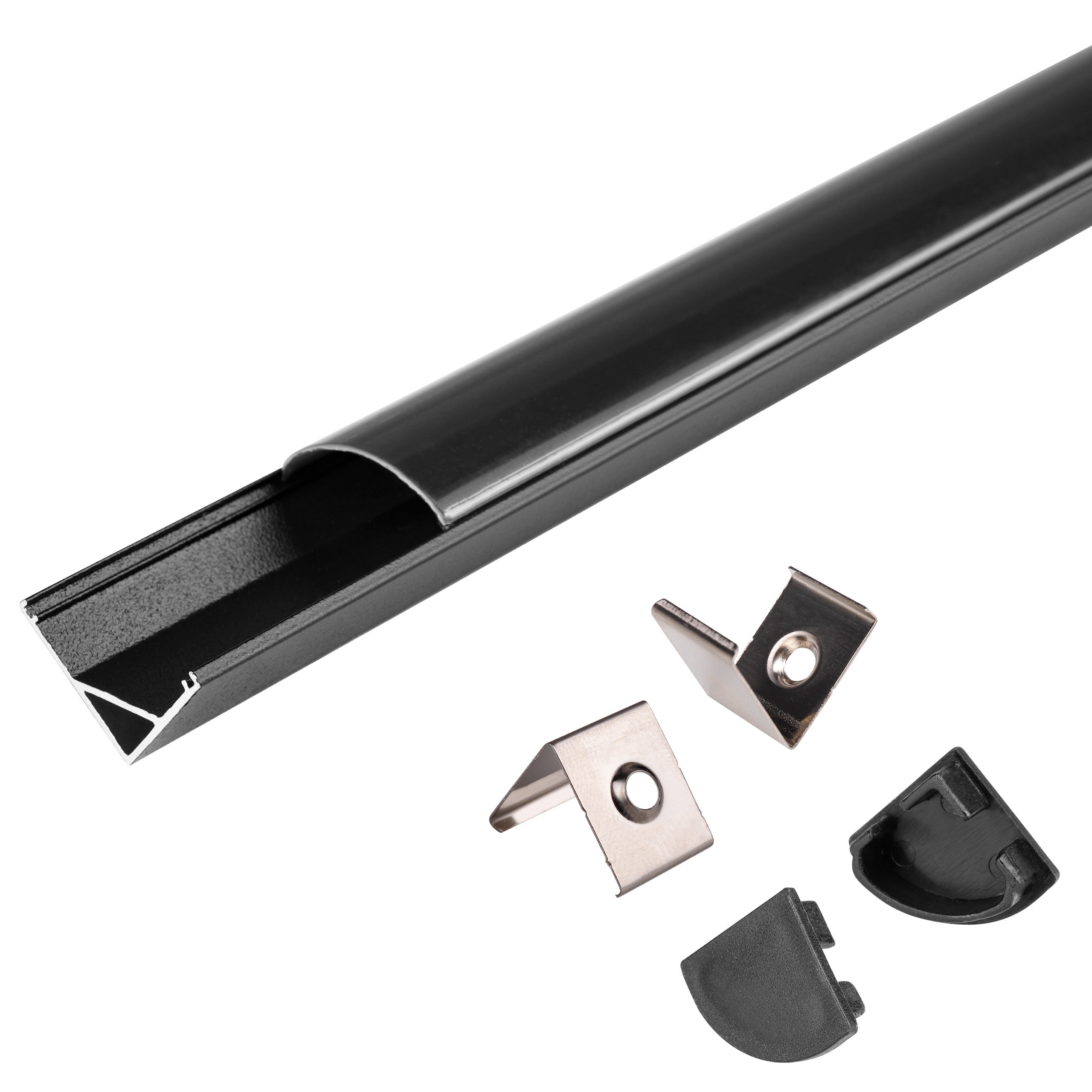 Profil LED aluminiowy narożny 2m czarny z kloszem czarnym XUDO