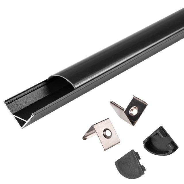 Profil LED aluminiowy narożny 2m czarny z kloszem czarnym XUDO