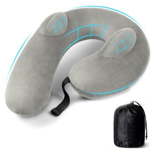 Lovelegis Cuscino da viaggio gonfiabile confortevole supporto collo viaggi treno aereo colore blu accessorio leggero ergonomico compatto comodo idea regalo relax riposo utile portatile cervicale