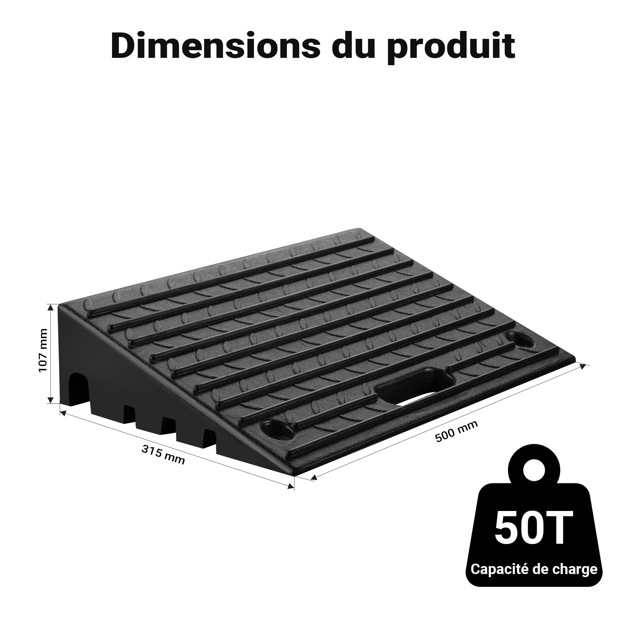 Rampe d’accès modulaire – 500 x 315 x 107 mm – Capacité max. 50 t – en Caoutchouc – Handicapés, Fauteuil roulant & Déambulateur – Surface… Wiltec - 3