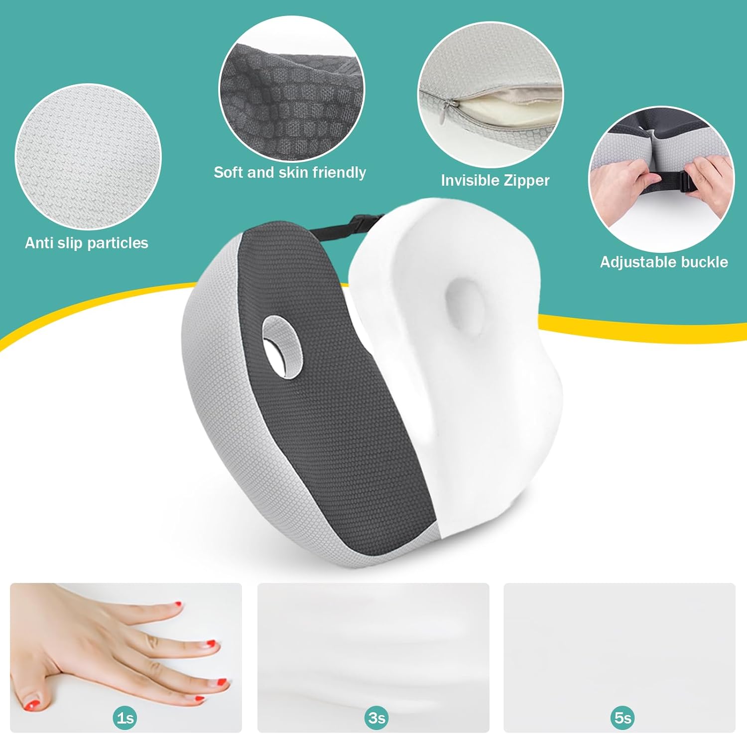 Cuscino Coccige In Memory Foam Con Fodera Lavabile, Antiscivolo, Per Sedia Ufficio E Auto