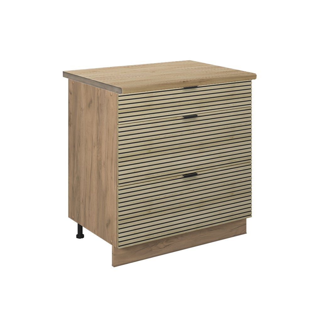 Vicco Szafka dolna do kuchni Fame-Line, Panel dębowy, 80 cm z 3 szufladami, BP Dąb