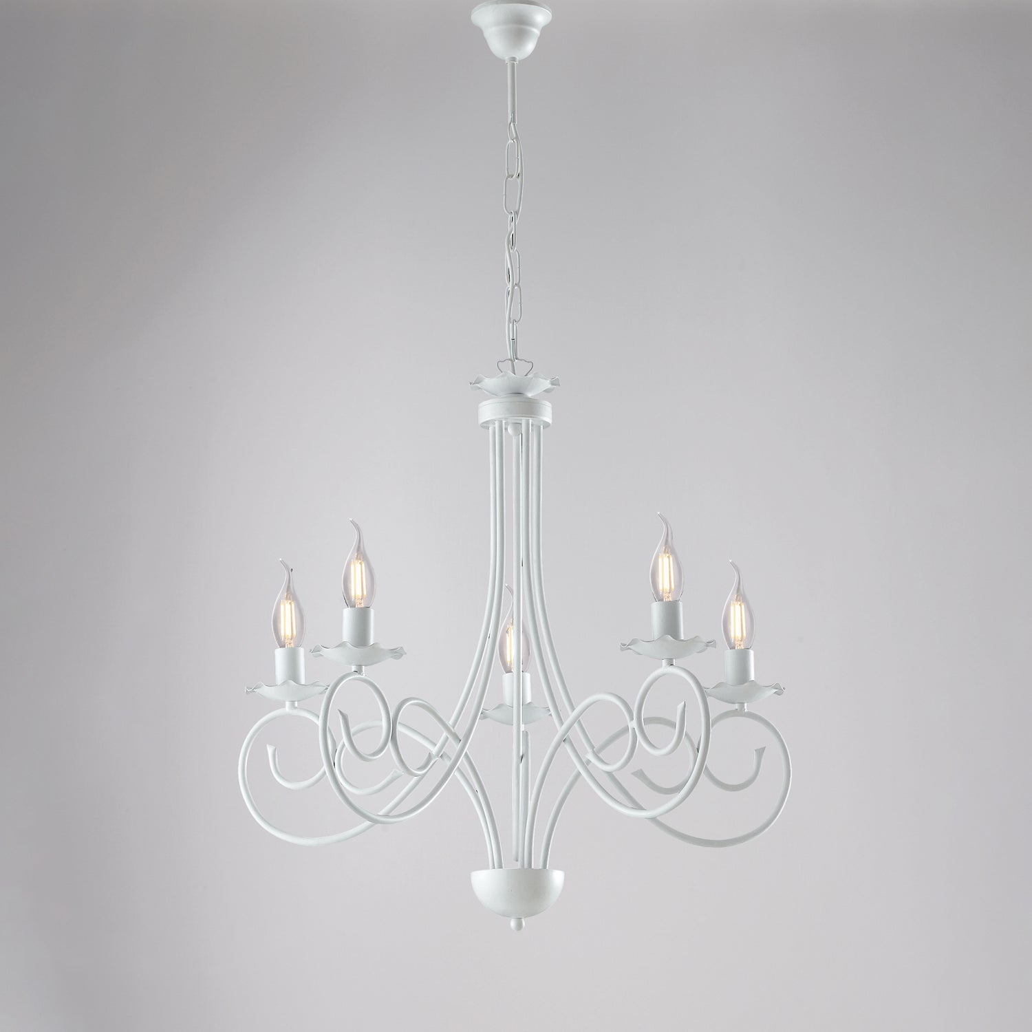 Alma Lustre en fer laqué blanc décoration effet shabby chic 5 lumières 120 d.57 BL130-5-BCO - 2