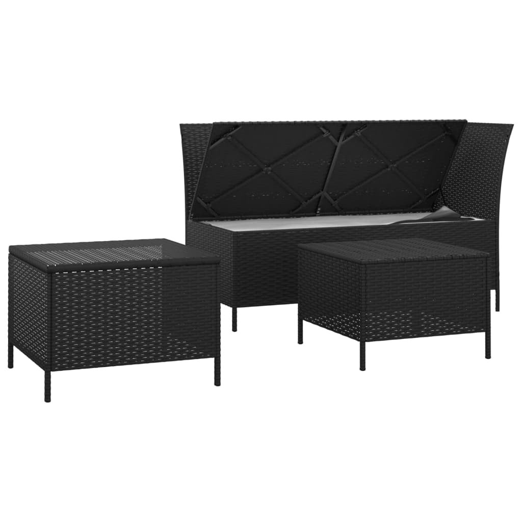 Maison Exclusive - Set Divani da Giardino 3 pz con Cuscini Nero in Polyrattan - 4