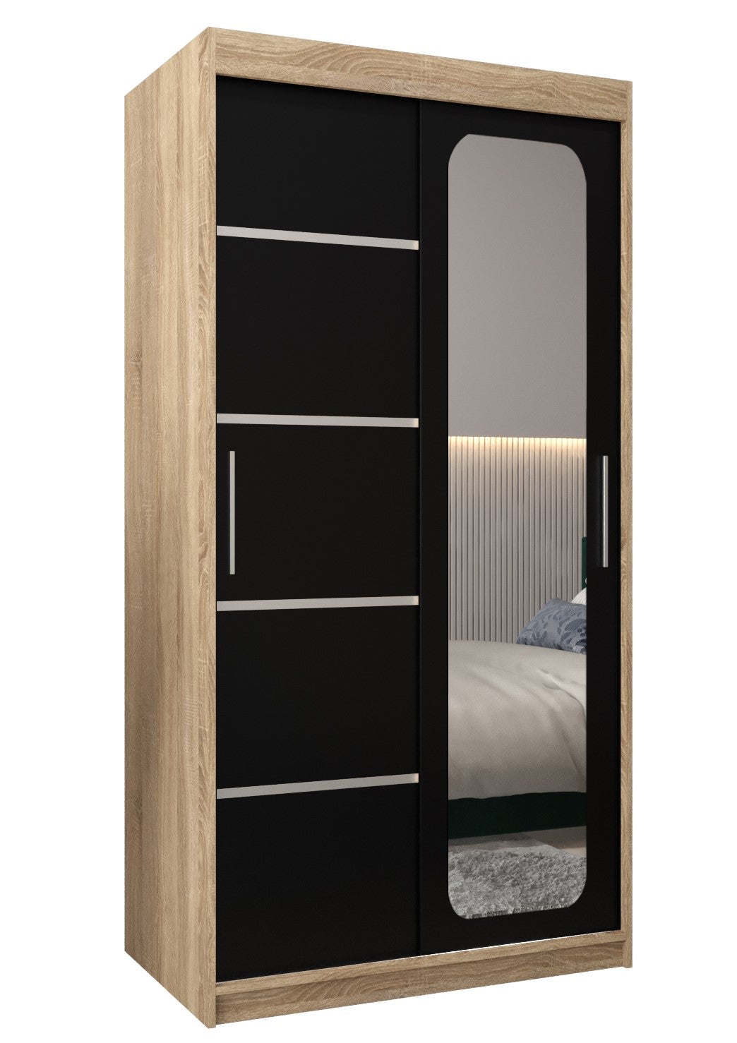 Szafa przesuwna garderoba PROMO V2 100 x 62 x 200 cm Sonoma + Czarny - Abiks Meble