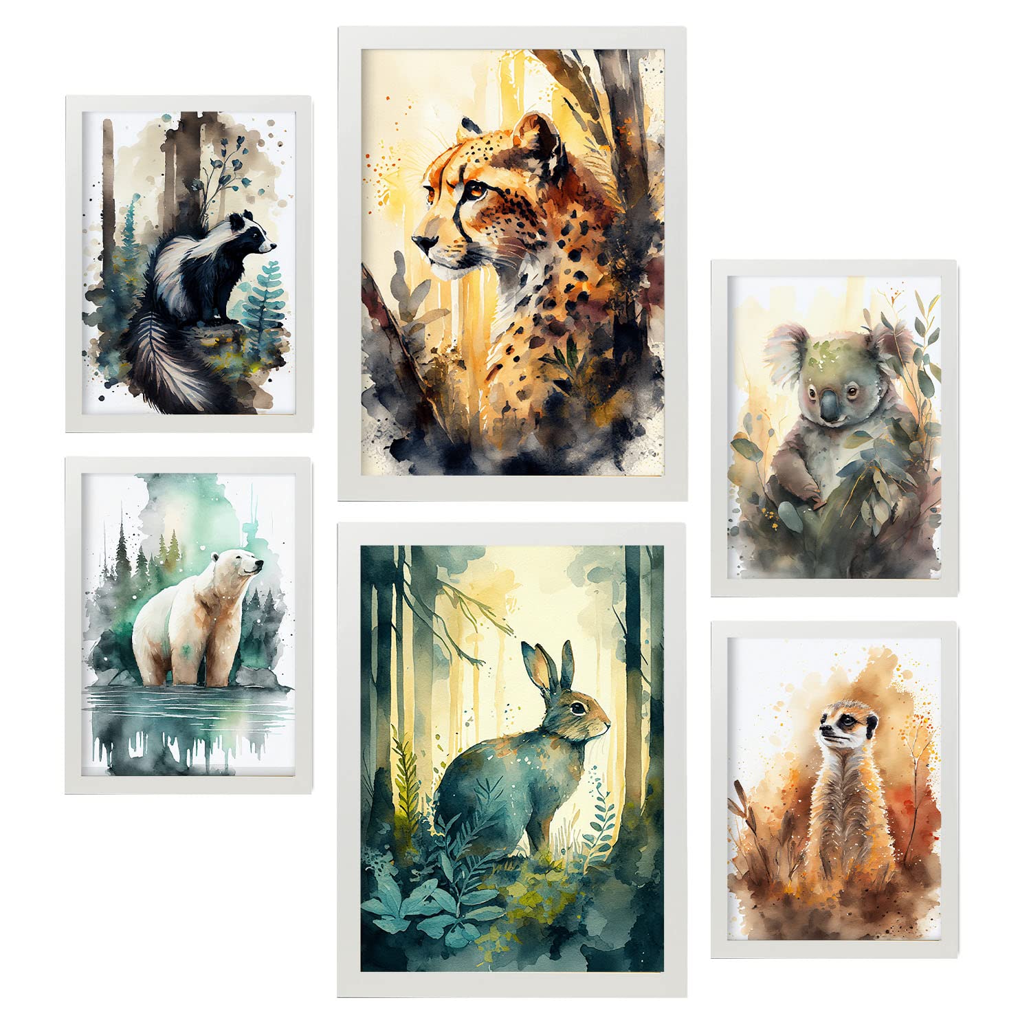 Nacnic posters de bosque profundo coloridas ilustraciones de animales en paisajes naturales estilo acuarela para la a4 & a3 marcos blancos