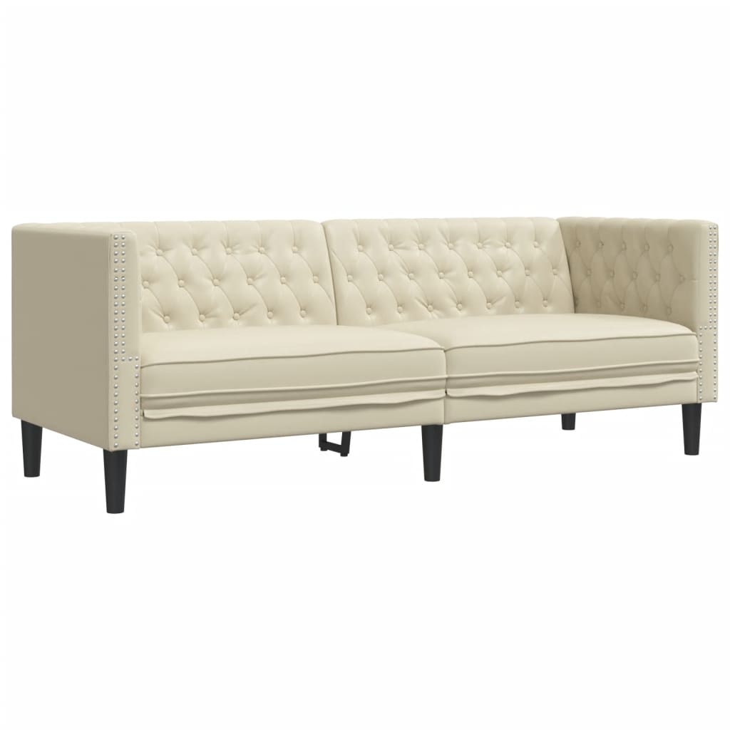 Sofá chesterfield de 3 plazas en piel sintética color blanco crema