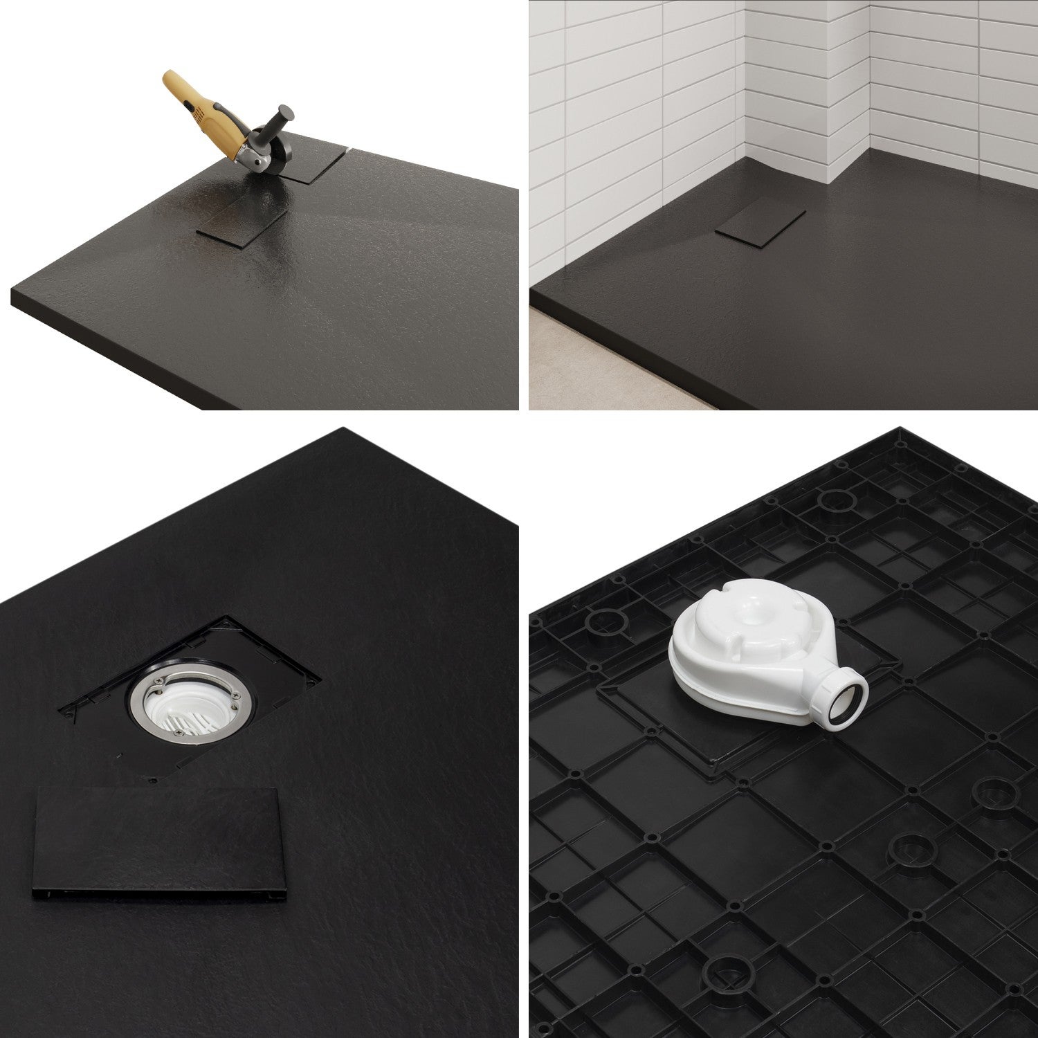BAYA Receveur de douche 90 x 160 cm Noir extra-plat aspect pierre + bonde incluse - 4