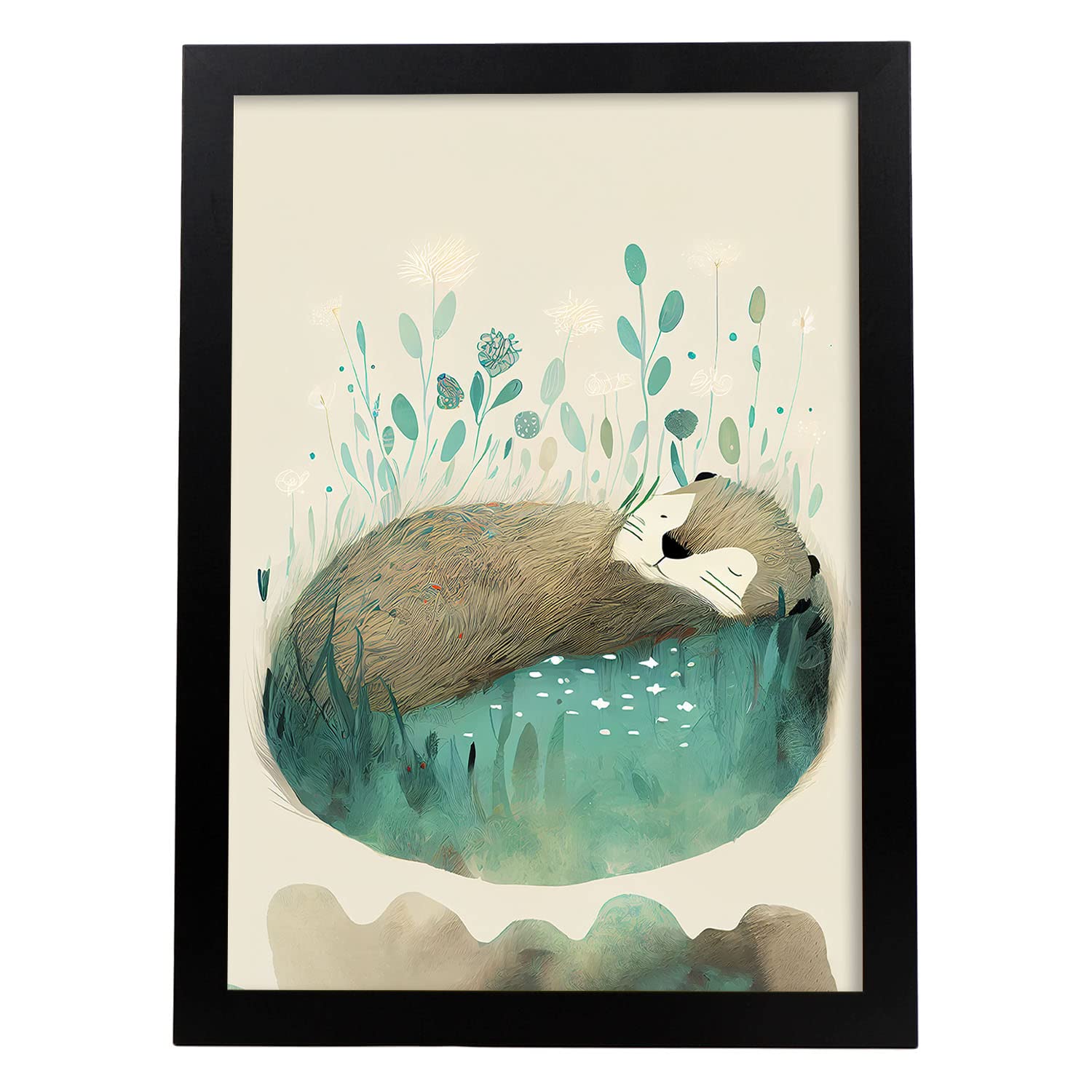 Nacnic poster de nutria en estilo precisionismo ilustraciones infantiles a todo color de animalitos durmiendo a3 marco negro