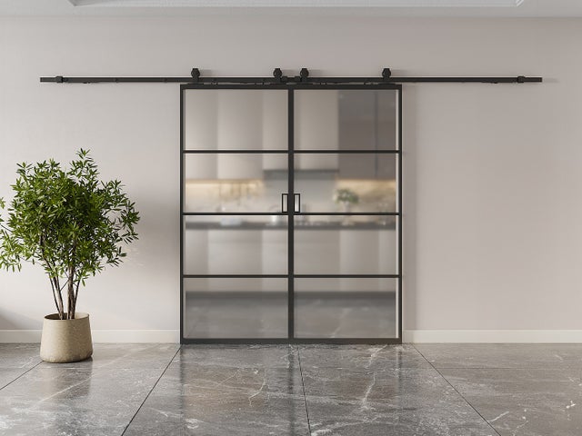 Puerta corredera doble vista - aluminio y cristal templado esmerilado - 2 x Alt. 205 x L93 cm - SINCA II