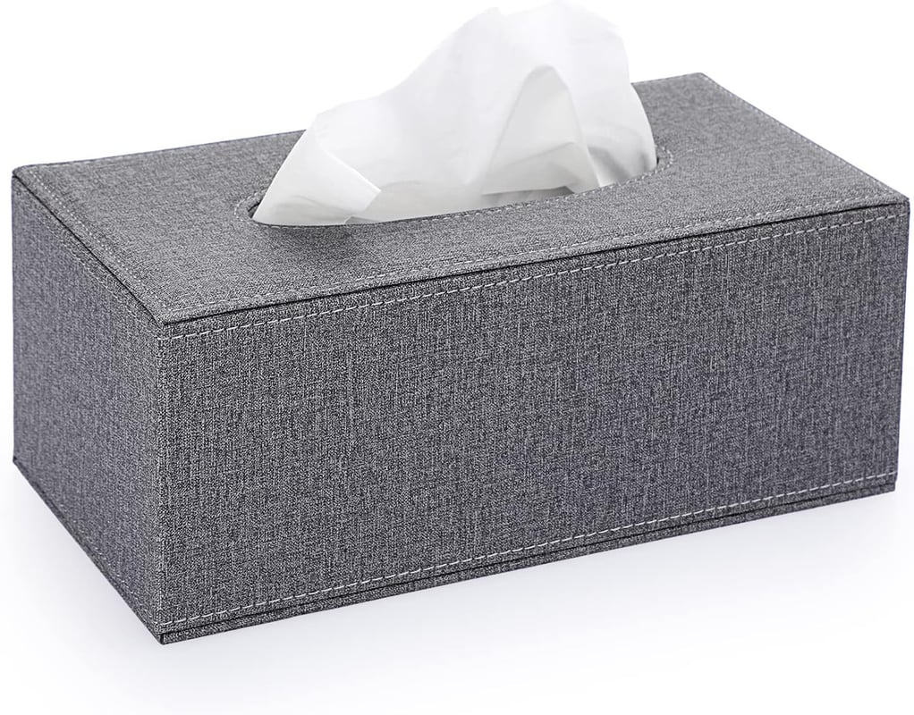 Prostokątne pudełko na chusteczki lniane do domu, biura lub na biurko (szare)